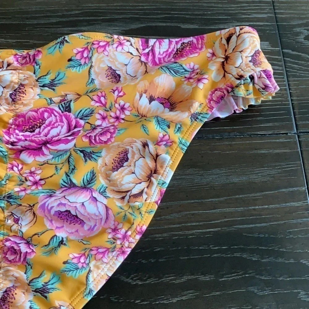 Orange & Pink Floral Bikini Hipster Bottom XL